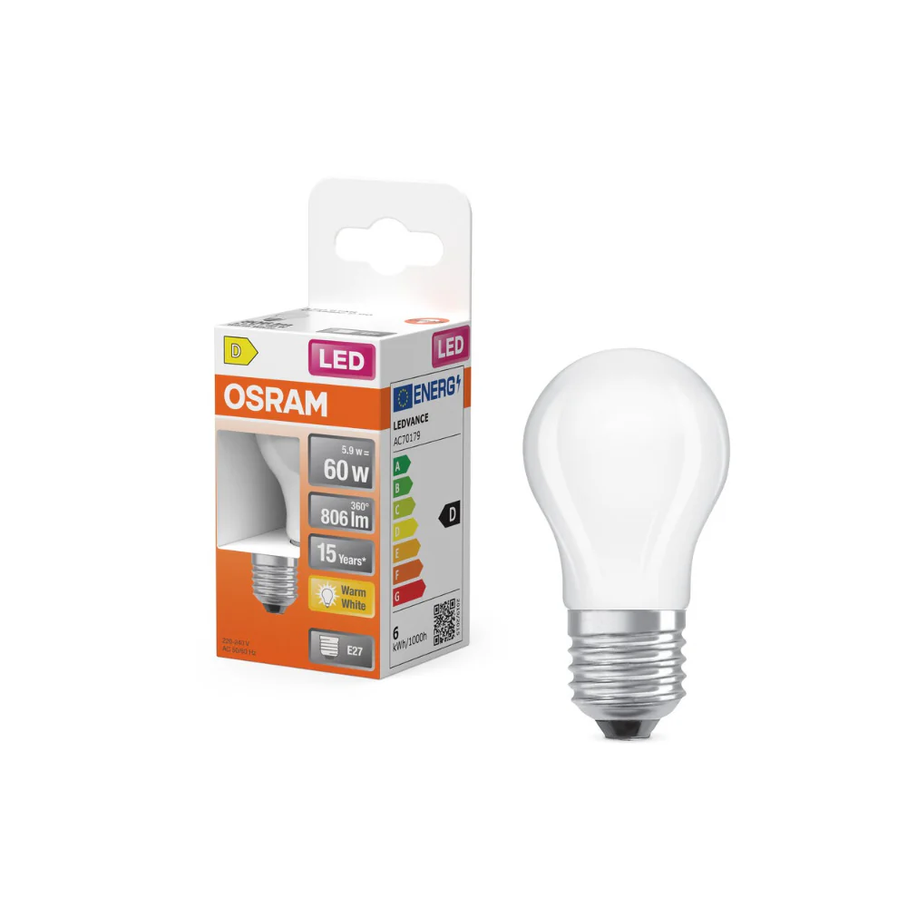 Osram Golf Ball LED Bulb | E27, 5.9W, Warm White, 806 Lumens