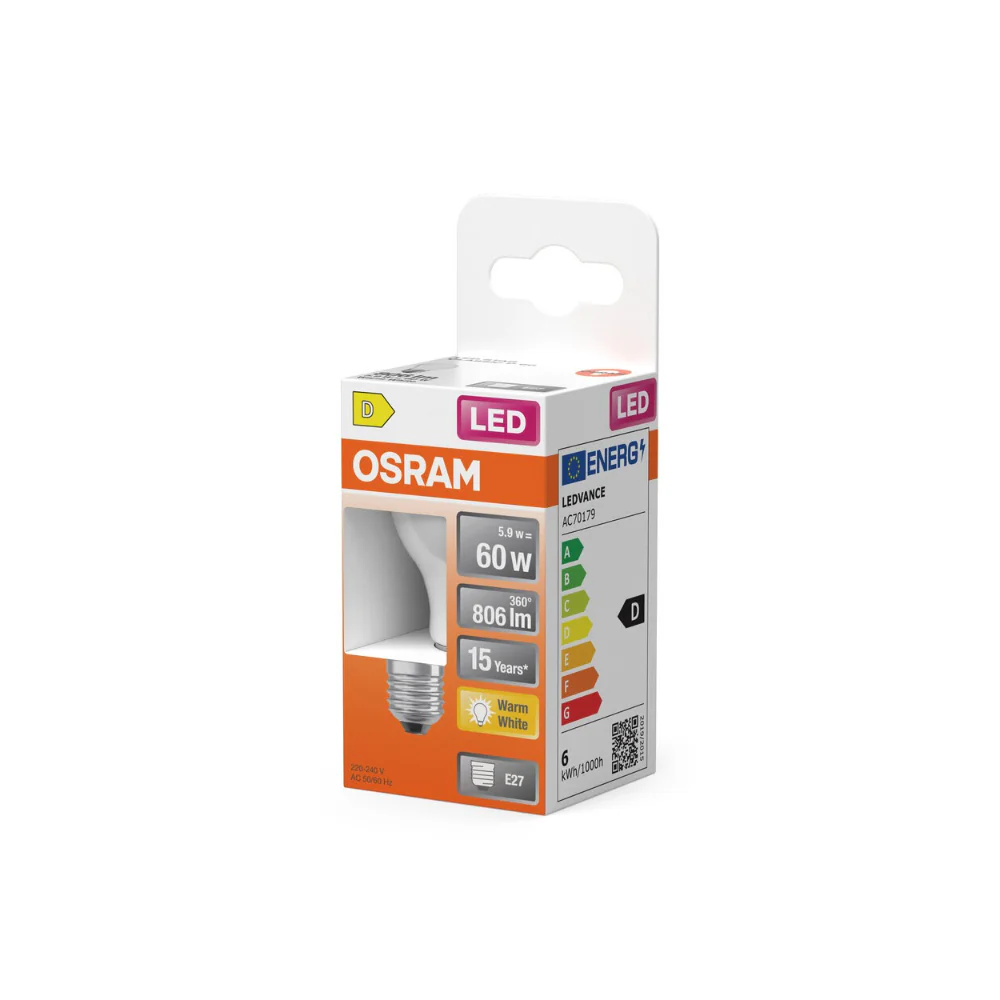 Osram Golf Ball LED Bulb | E27, 5.9W, Warm White, 806 Lumens - Image 2
