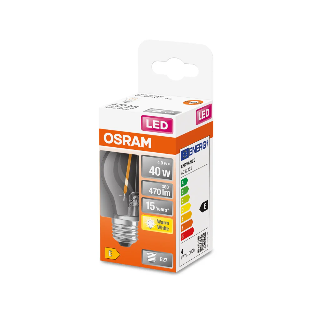Osram Golf Ball LED Filament Bulb | E27, Clear, 4W = 40W, Warm White - Image 2