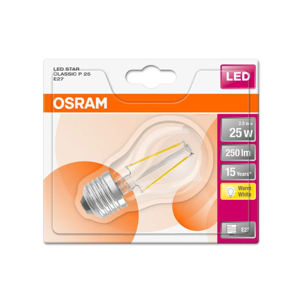 Osram Golf Ball LED Filament Bulb | E27, Clear, Warm White, 2.5W - Image 2