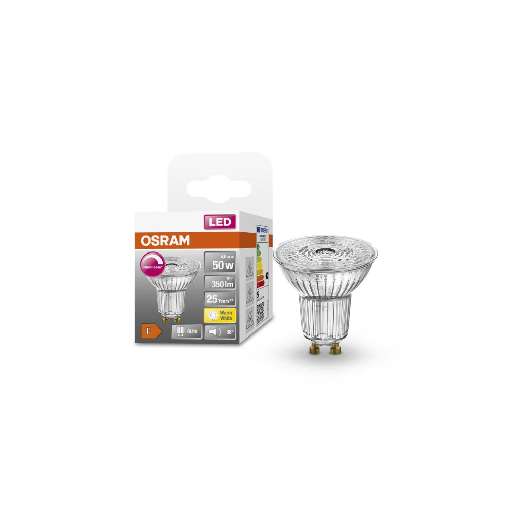 Osram GU10 Dimmable LED Spotlight Bulb | Warm White, 4.5W, 350lm