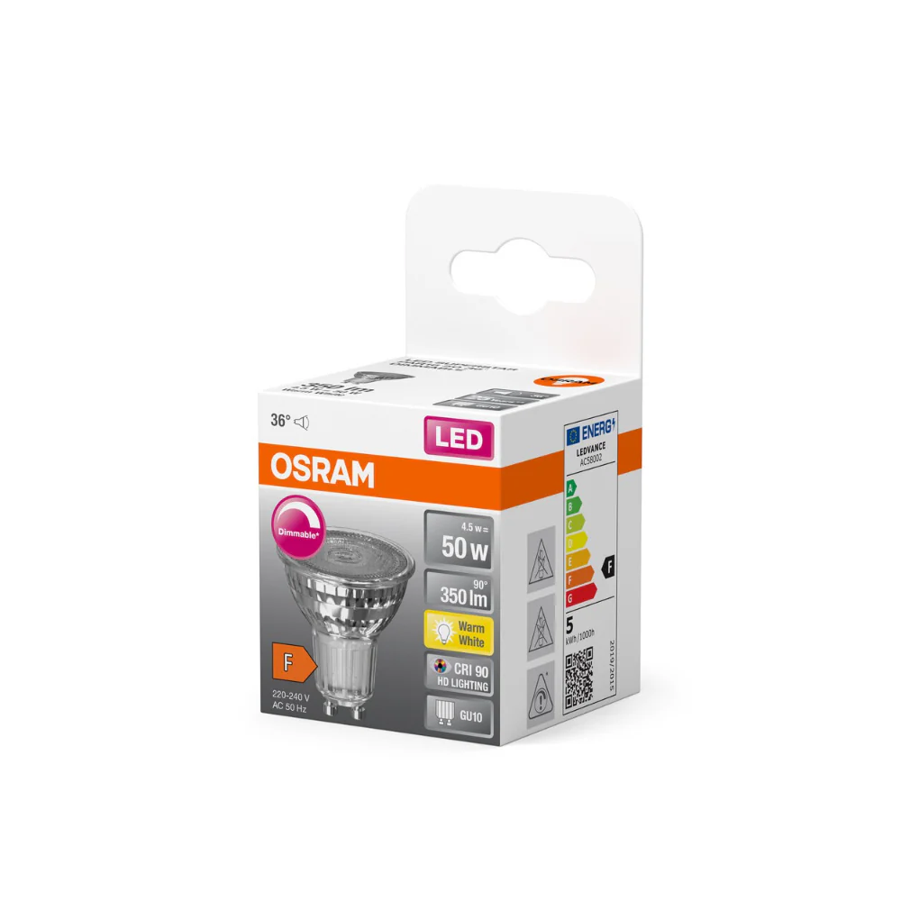 Osram GU10 Dimmable LED Spotlight Bulb | Warm White, 4.5W, 350lm - Image 2
