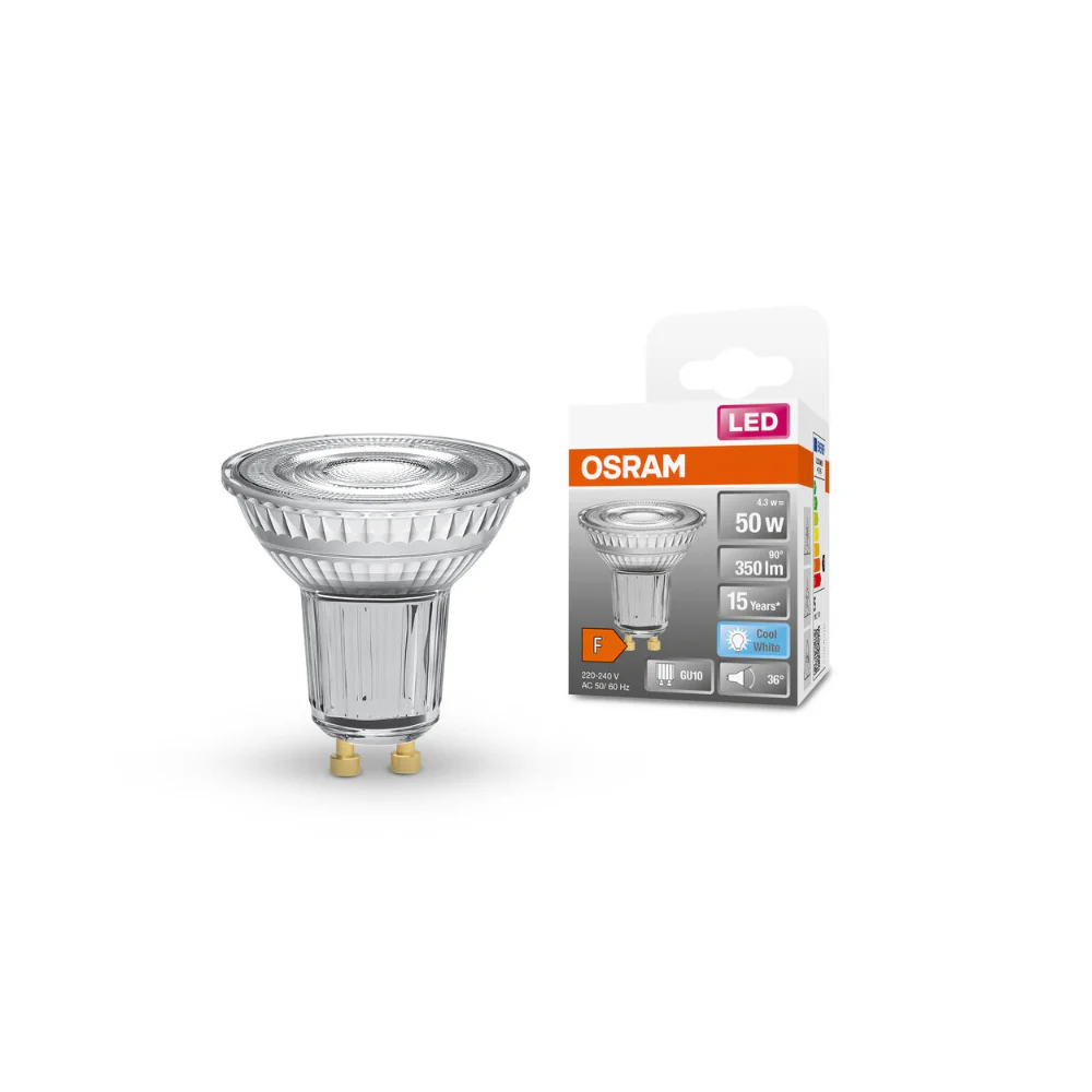 Osram GU10 LED Spotlight Bulb | 4.3W, Cool White, 50W Equivalent