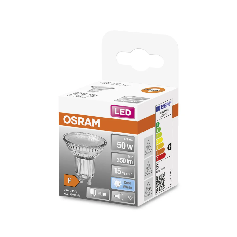 Osram GU10 LED Spotlight Bulb | 4.3W, Cool White, 50W Equivalent - Image 2