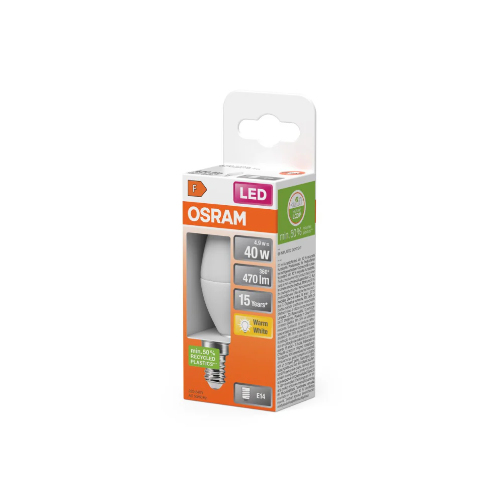 Osram LED Candle Bulb | E14, 40W Equivalent, Frosted Warm White - Image 2