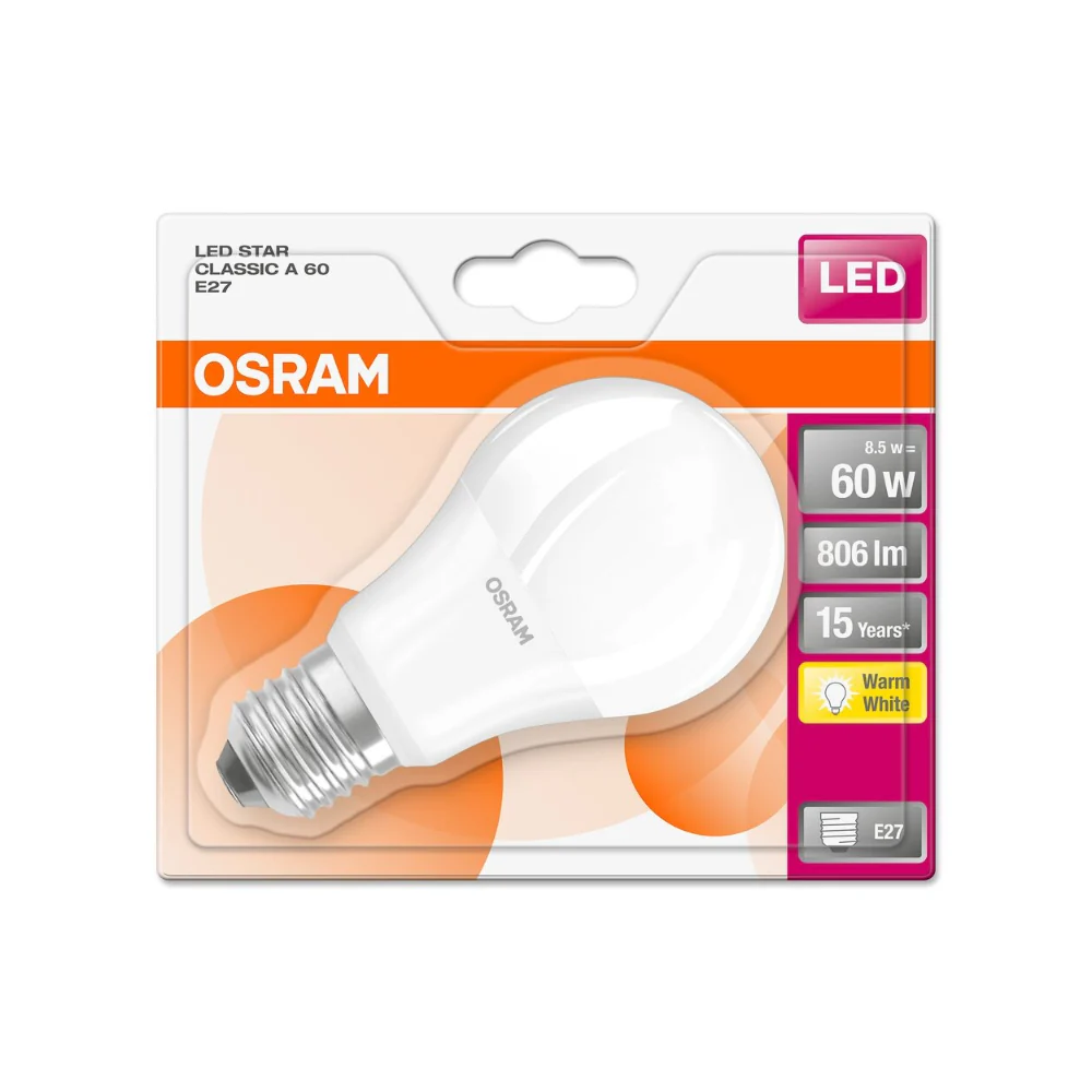 Osram LED Star Classic A60 Frosted Bulb | E27, 8.5W, Warm White - Image 2