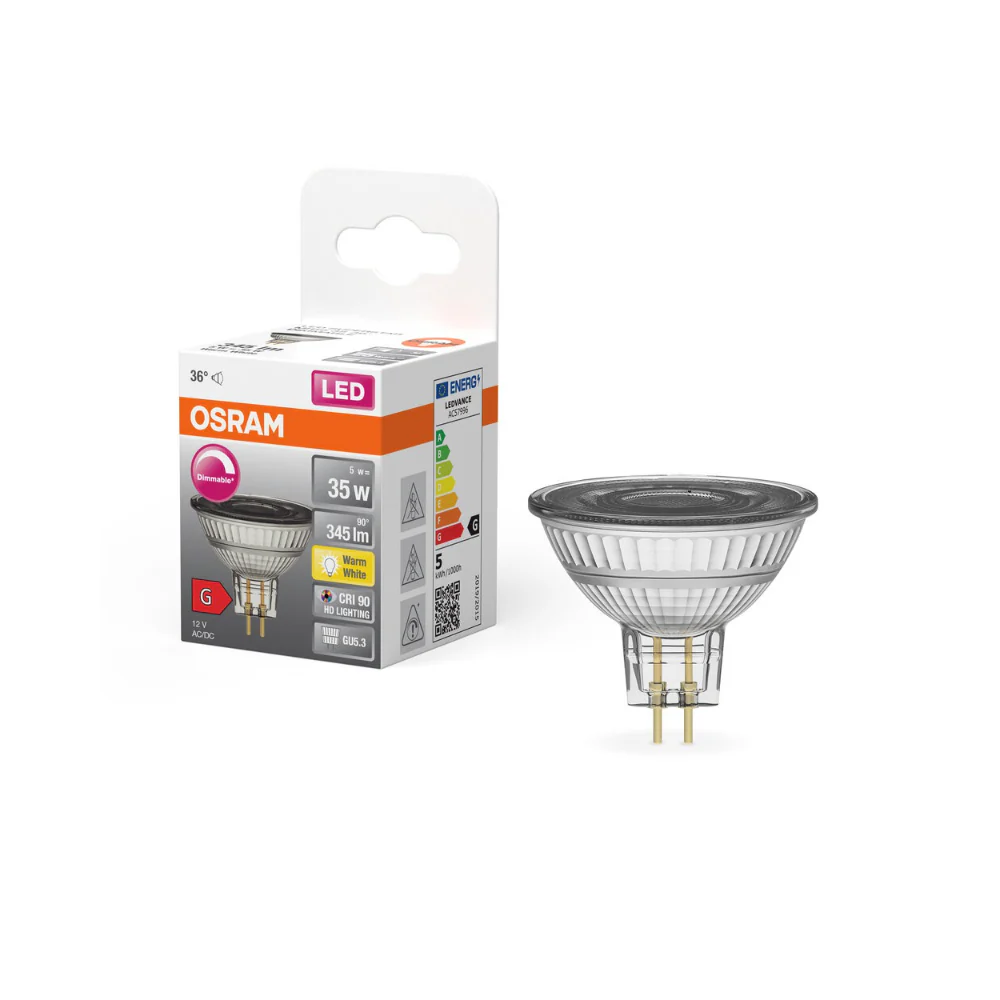 Osram MR16 GU5.3 LED Spotlight Bulb | 5W, 35W Equivalent, Warm White