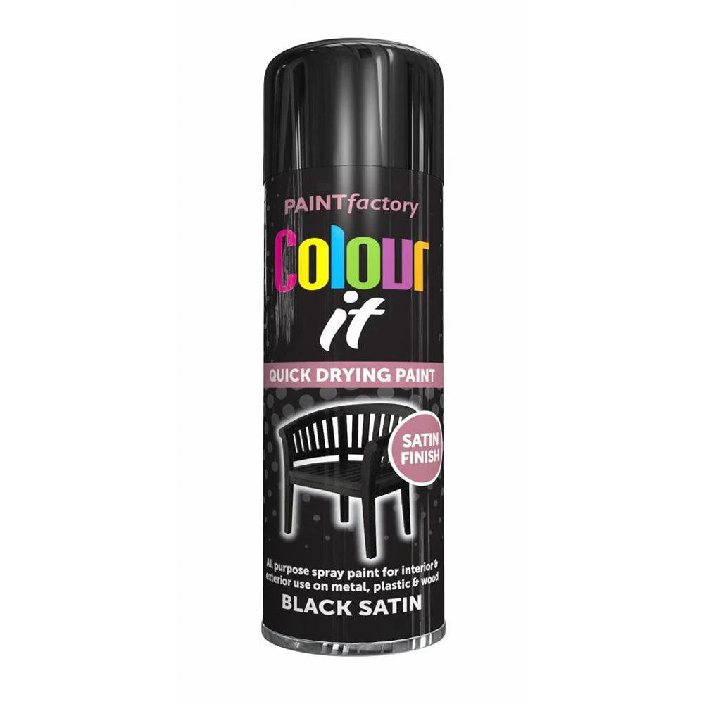 Paint Factory Colour it Quick Drying Black Satin Finish Spray Paint
