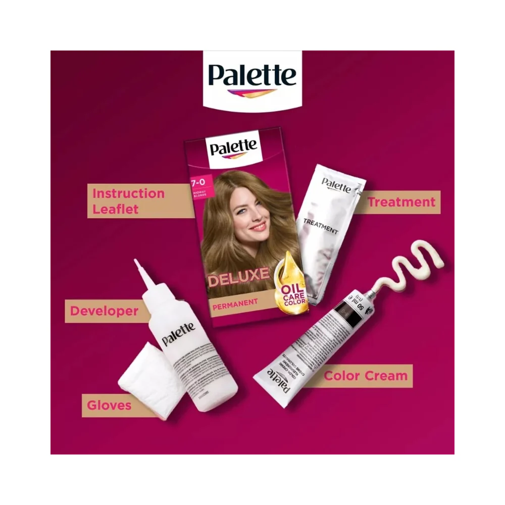 Palette Deluxe Permanent Hair Colour | Shade 7-0 Midway Blonde, Oil Care Colour - Image 2
