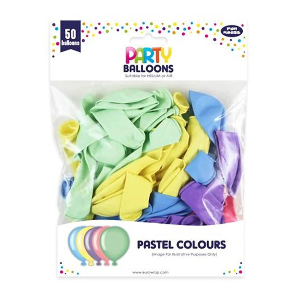 Pastel Colour Party Balloons | Pack of 50, Assorted Colours, Air or Helium