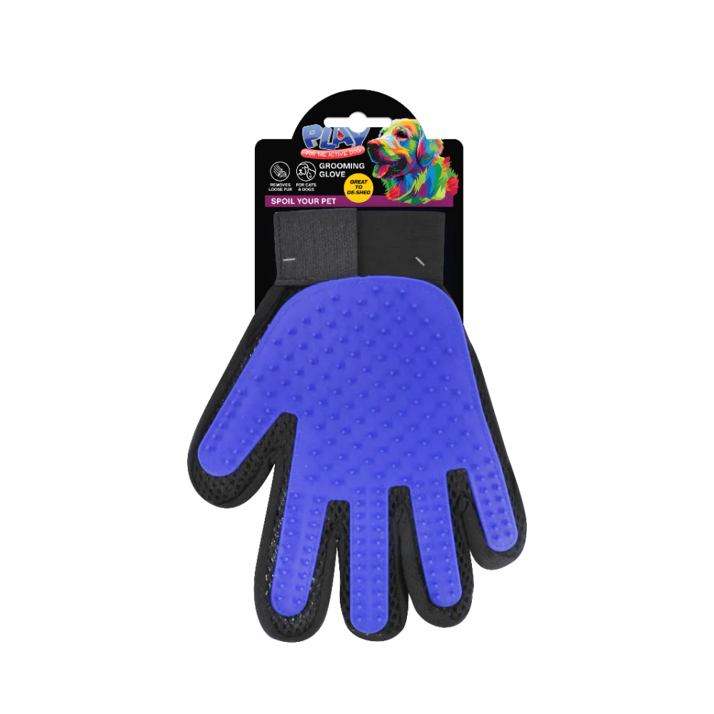 Pet Grooming De-Shedding Glove | Cats and Dogs, Blue and Black