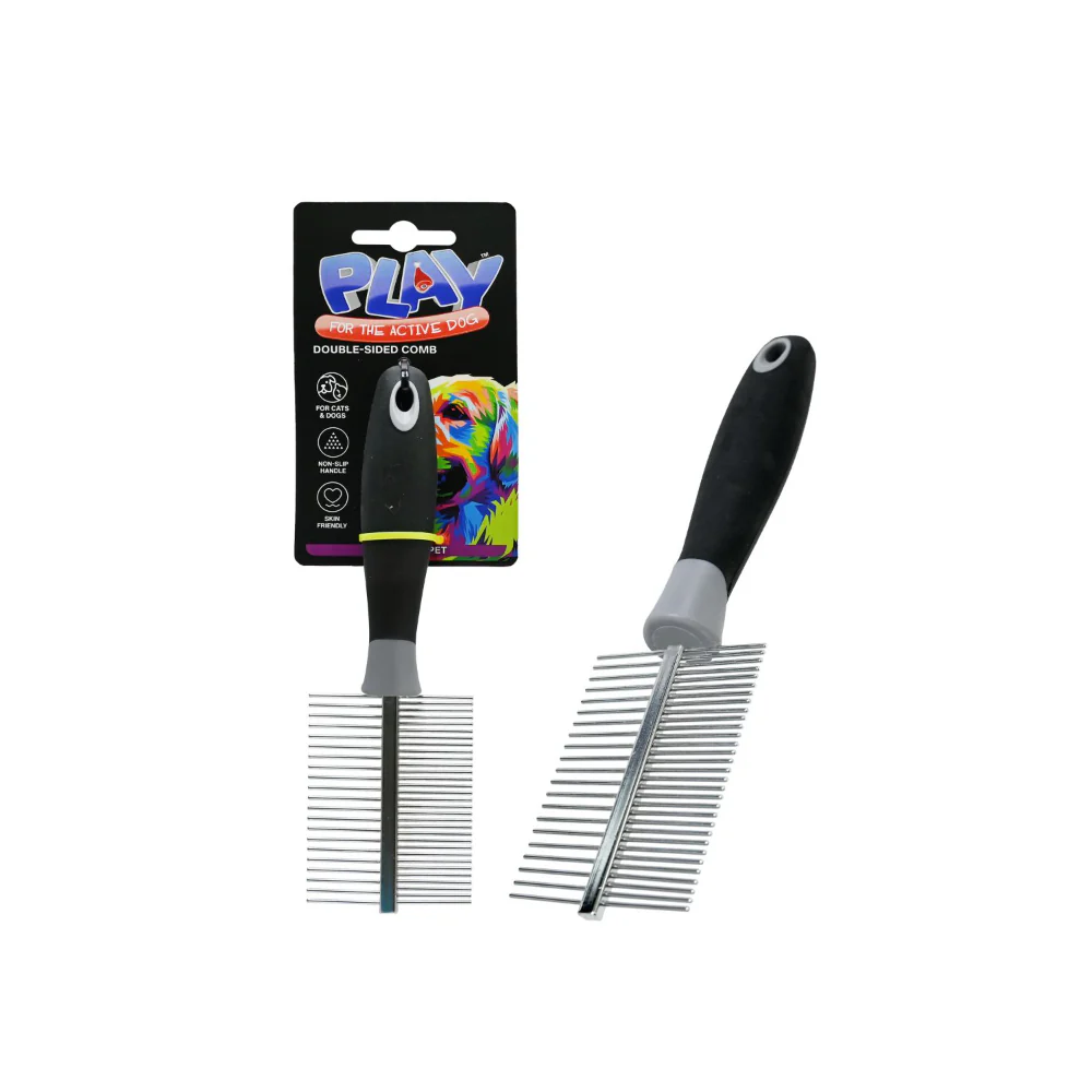 Pet Grooming Doe-Sided Comb | 19.5cm, Cats and Dogs, Non-Slip Handle