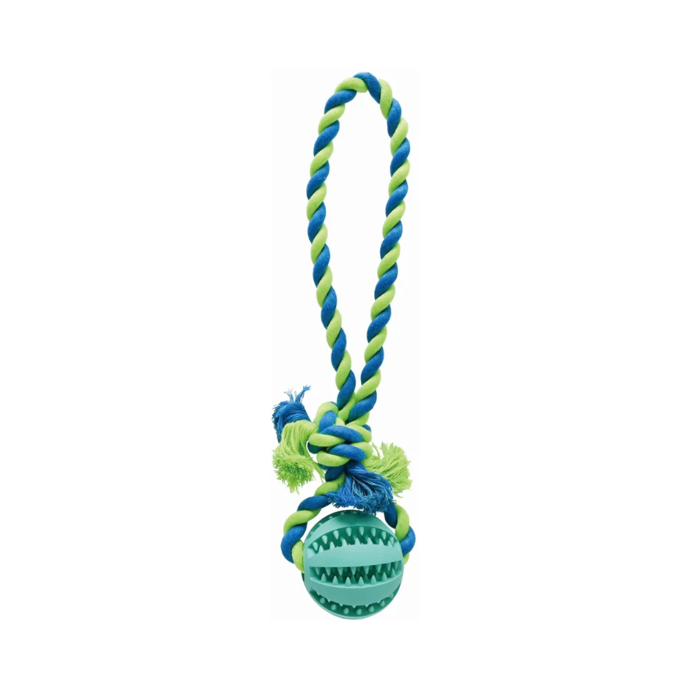 Pet Tug and Treat Ball Dog Toy | Rope Loop, Fillable, Assorted Colours - Image 3