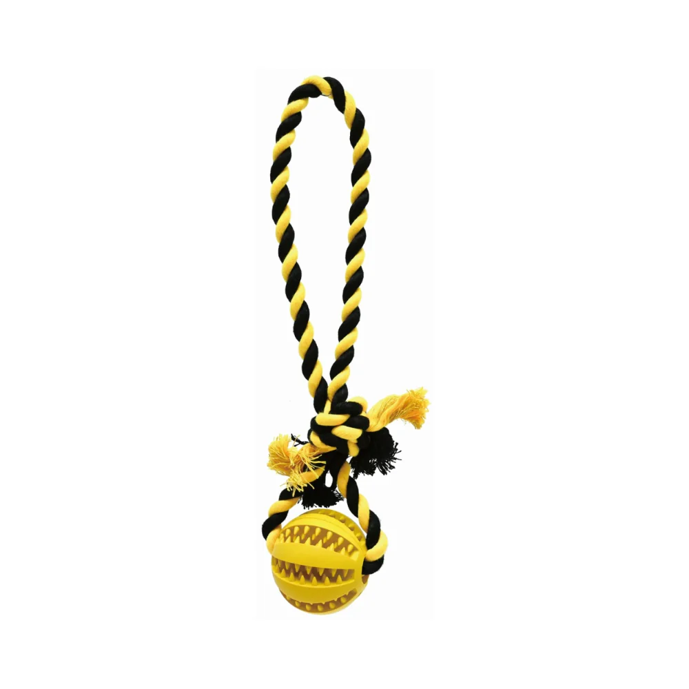 Pet Tug and Treat Ball Dog Toy | Rope Loop, Fillable, Assorted Colours - Image 4