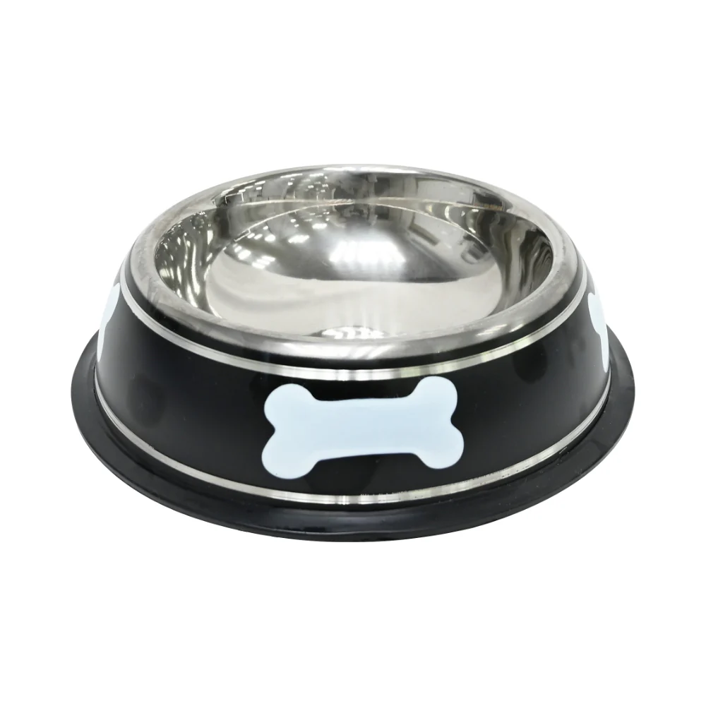 Play Stainless Steel Dog Bowl | 400ml, Non-Slip Base, Black Exterior