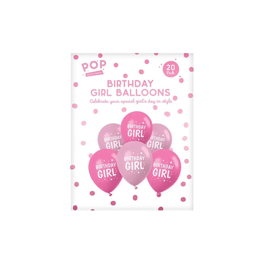 Pop Birthday Girl Assorted Pink Balloons | Pack of 20, Star Print