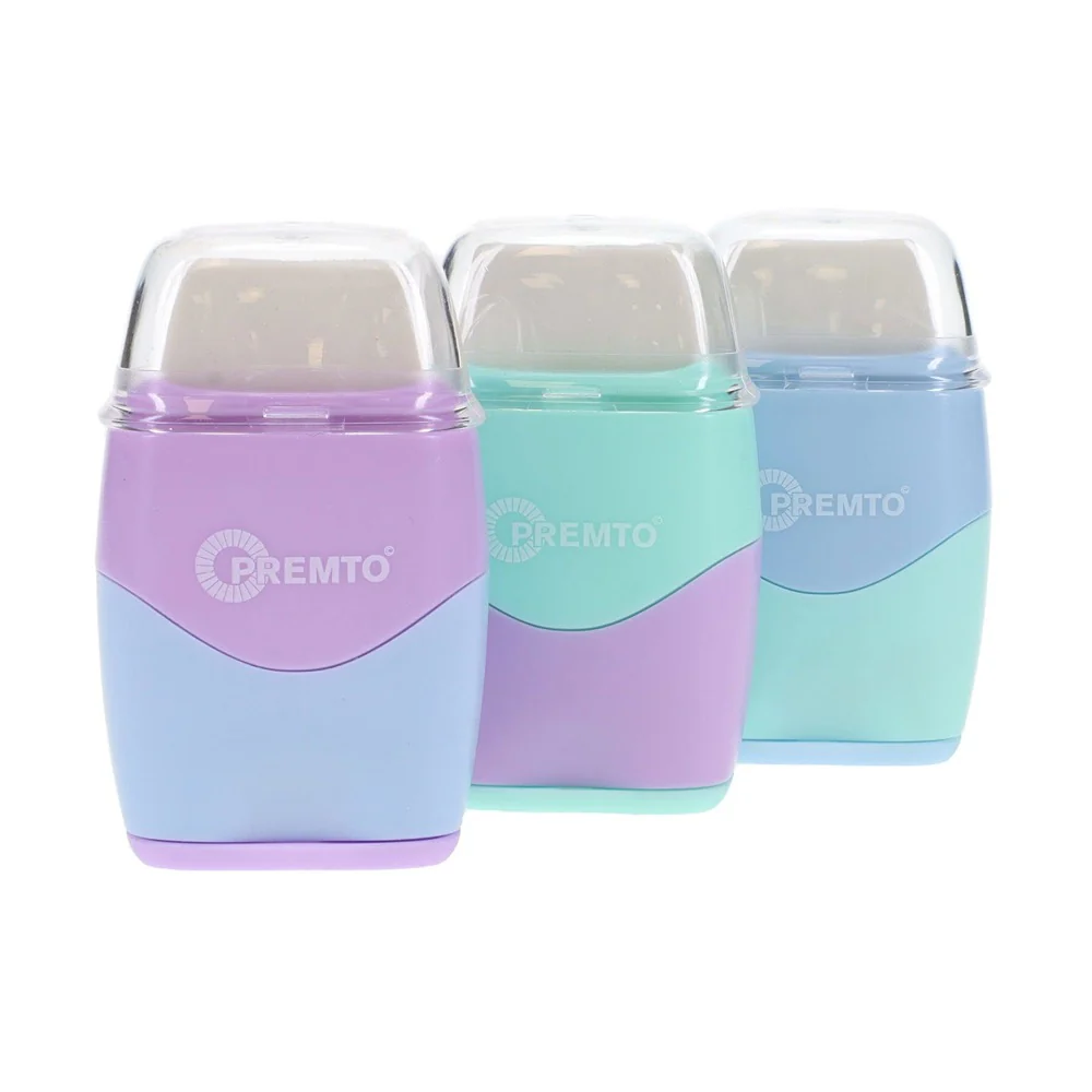 Premto Pastel Twin Hole Sharpener with Built-in Eraser - Image 2