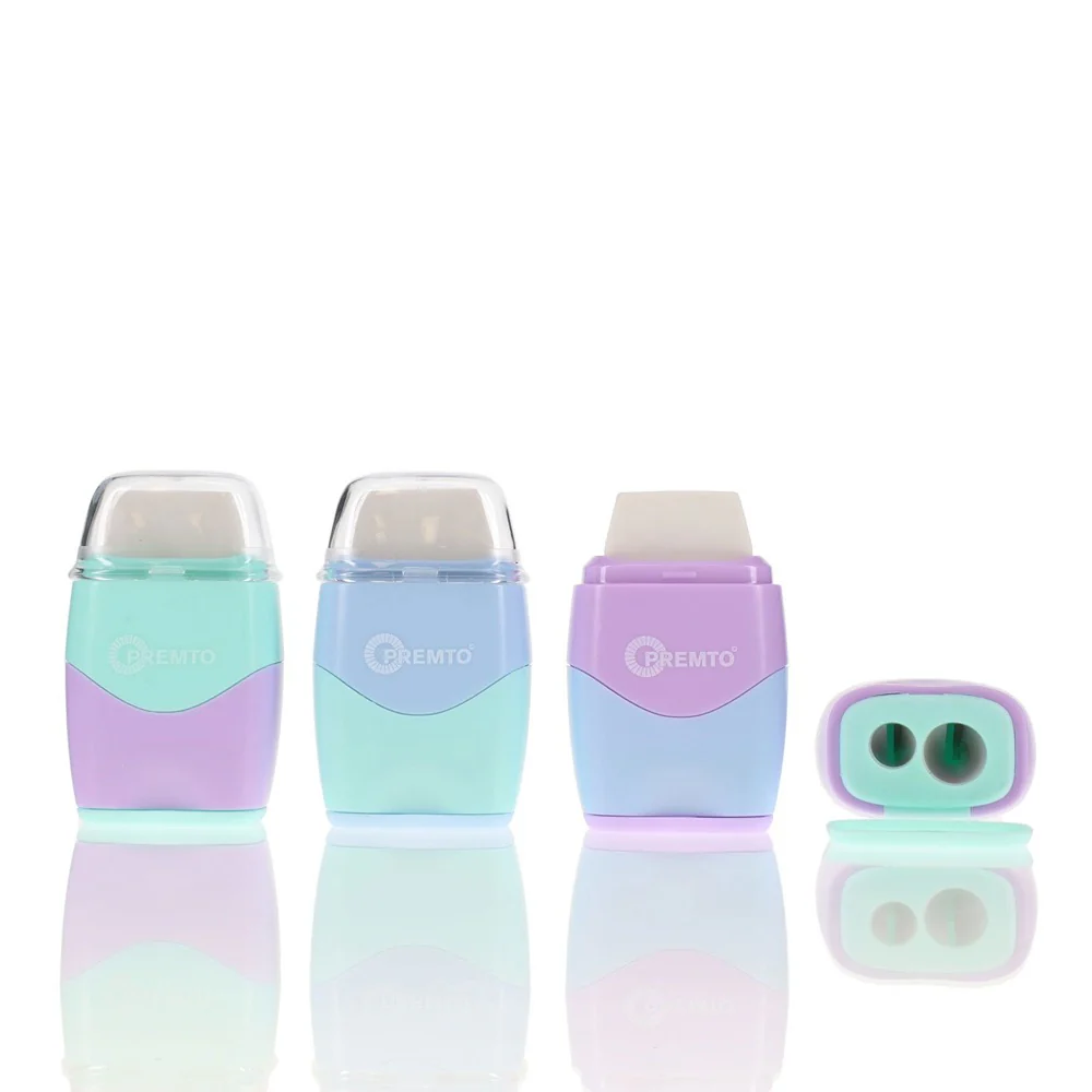 Premto Pastel Twin Hole Sharpener with Built-in Eraser - Image 4