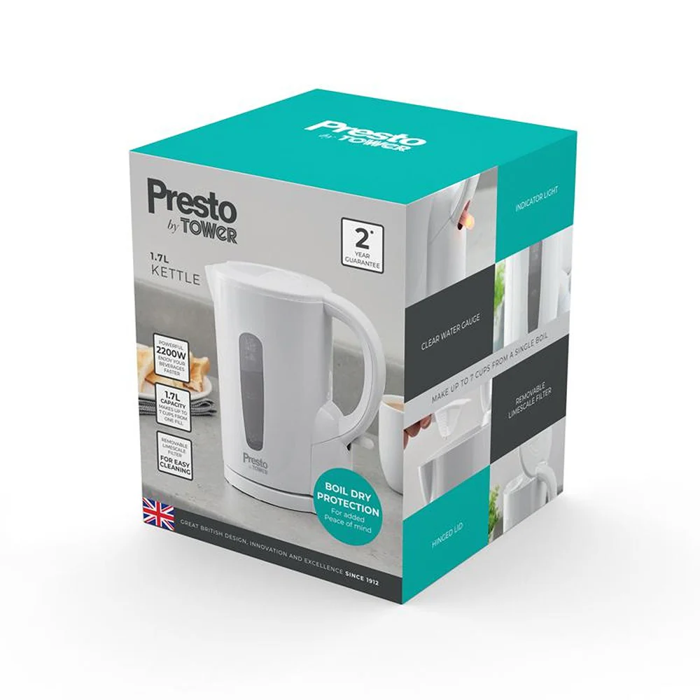 Presto by Tower Electric Kettle White | 2000w | 1.7ltr - Image 5