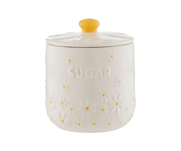 Price & Kensington Daisy Embossed Ceramic Sugar Jar | Vibrant Yellow Knob