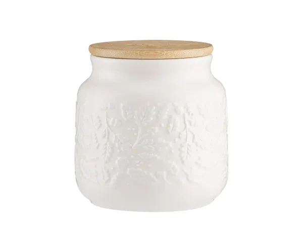 Price & Kensington White Ceramic Acorn Coffee Jar | Natural Bamboo Lid