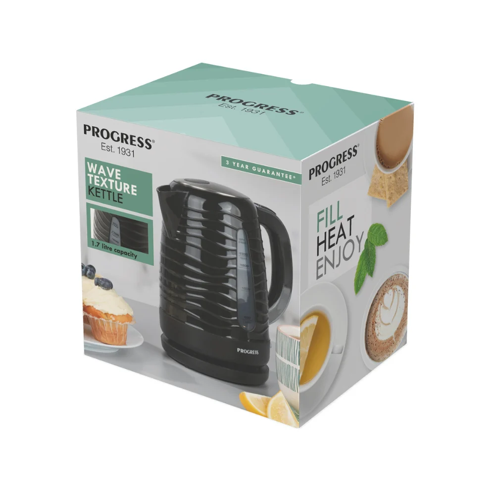 Progress Black Wave Texture Cordless Jug Kettle | 1.7 L, BPA-Free - Image 8