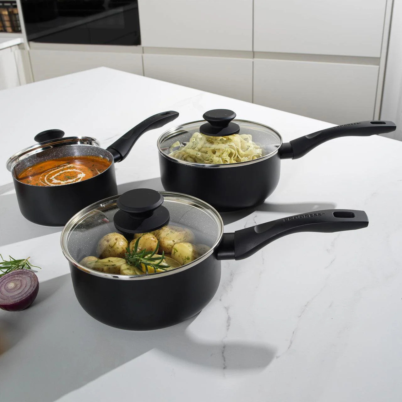 Progress Marble Ceramic Non Stick Saucepan with Lid | 20cm - Image 3