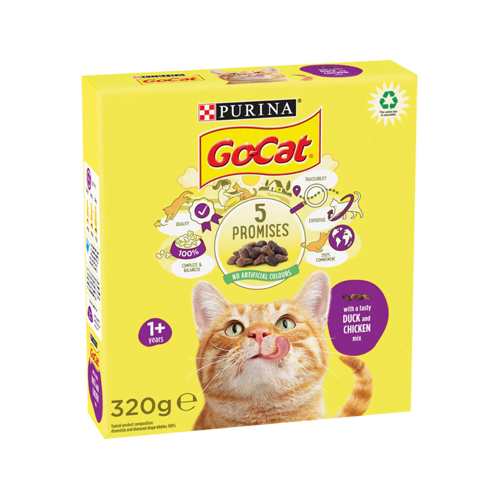 Purina Go-Cat Chicken and Duck Dry Cat Food | Adult 1+, 320g