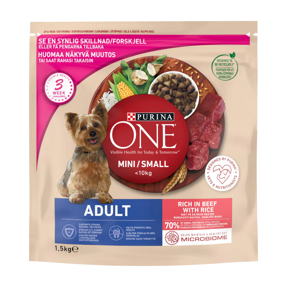 Purina ONE Small Breed Adult Beef Dog Food | 1.5kg, with Rice