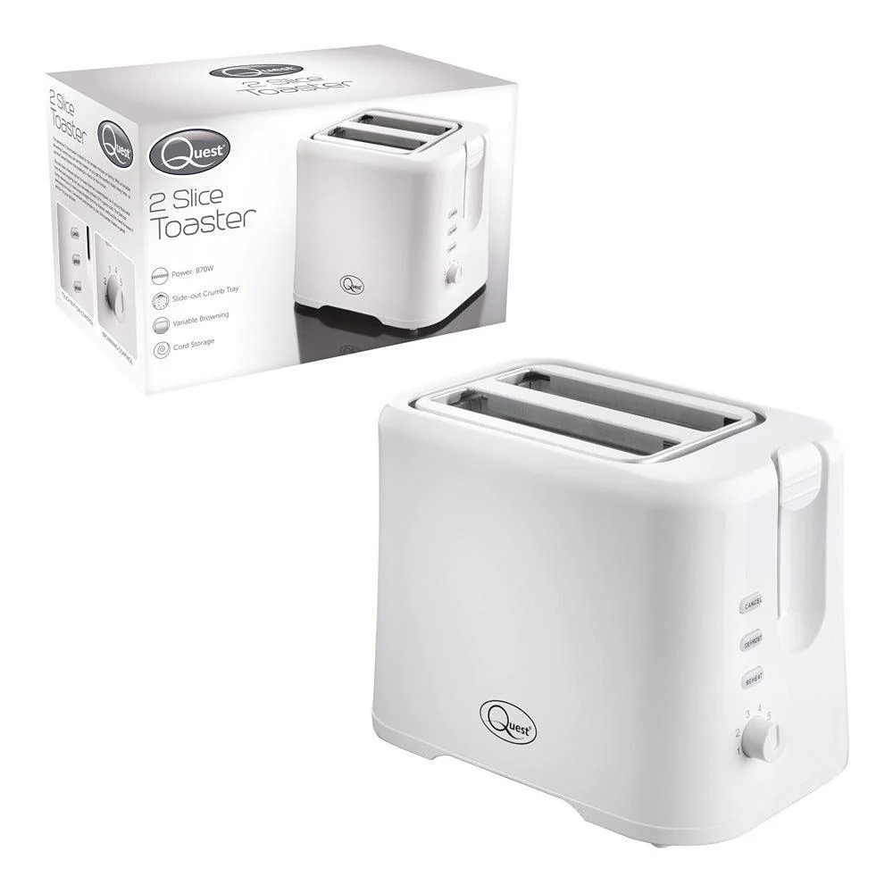 Quest White 2 Slice Toaster | 870W