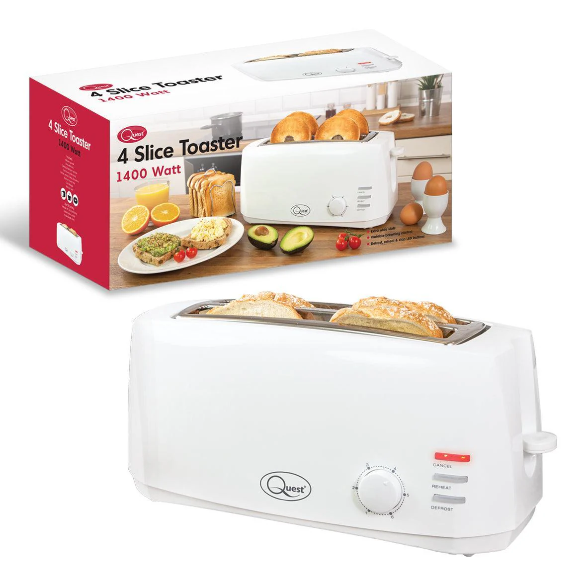 Quest White 4-Slice Toaster | 1400W