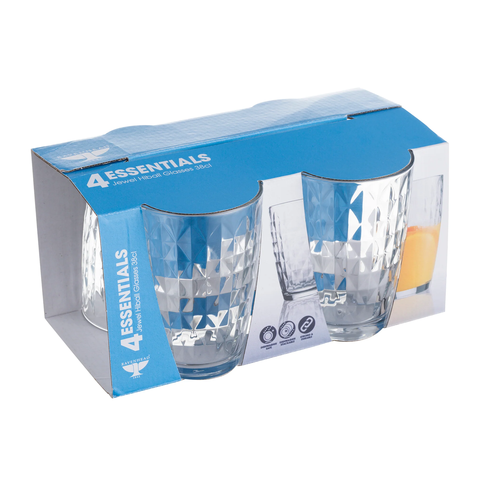 Ravenhead Essentials Jewel 4pk Mixer Glassware | High-Quality, Durable, Diamond-Cut Pattern - Image 2