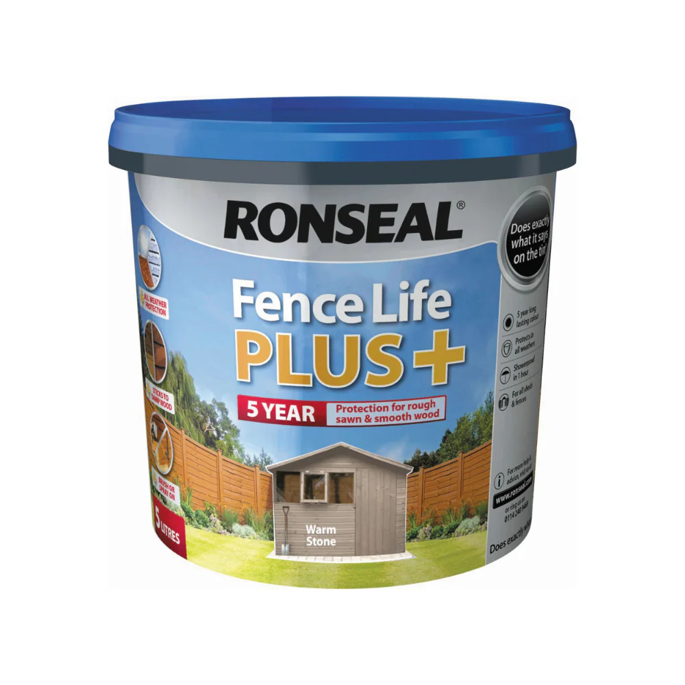 Ronseal Fence Life Plus Fence and Shed Treatment | Warm Stone, 5L
