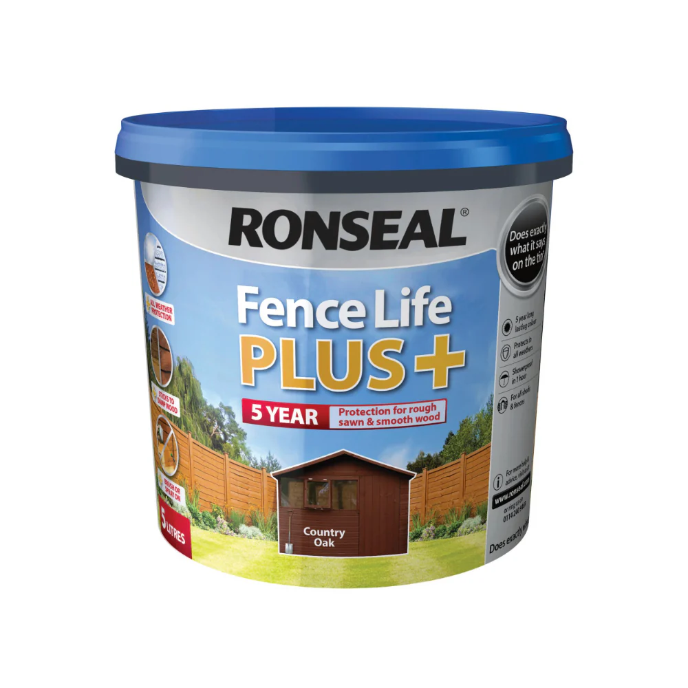 Ronseal Fence Life Plus Shed and Fence Treatment | Country Oak, 5L
