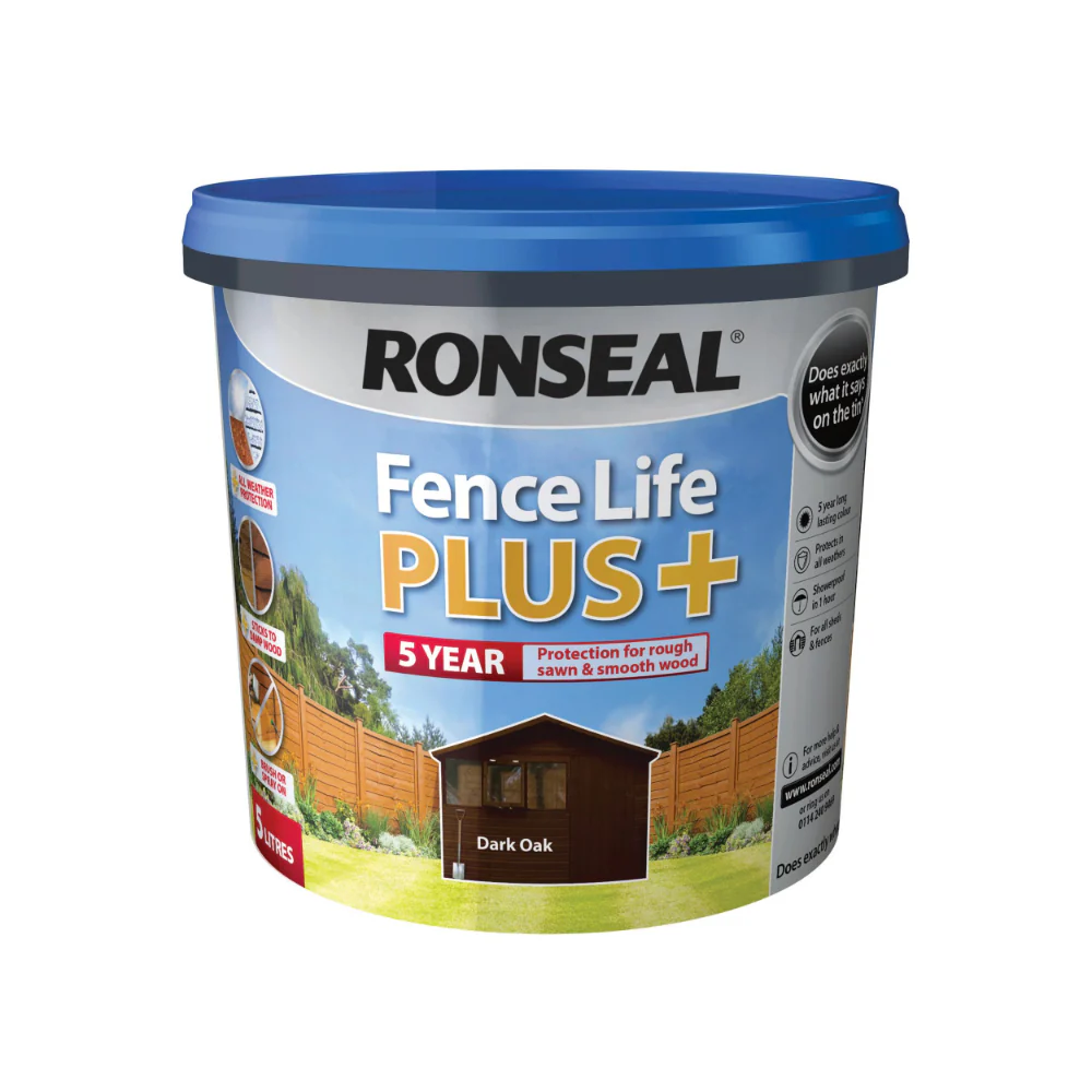 Ronseal Fence Life Plus Shed and Fence Treatment | Dark Oak, 5L