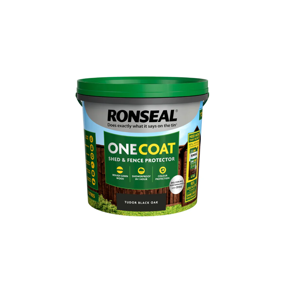 Ronseal One Coat Fence and Shed Treatment | Tudor Black Oak, 5L