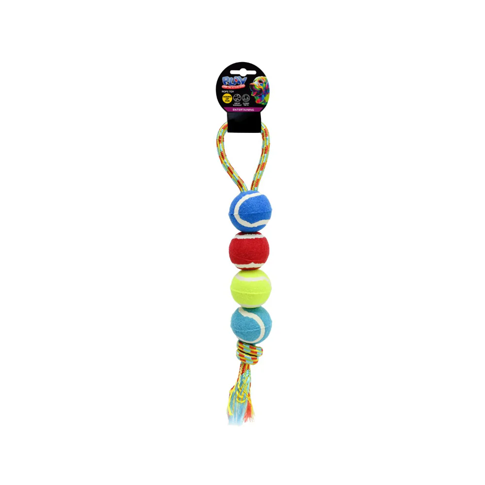 Rope Tennis Ball Tug Dog Toy | 45cm, Multi-Ball, Braided Rope