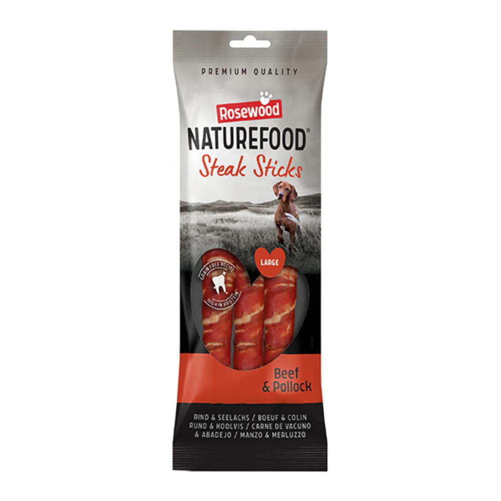 Rosewood Naturefood Beef Steak Sticks Dog Treats | Large, 3 Pieces, 240g