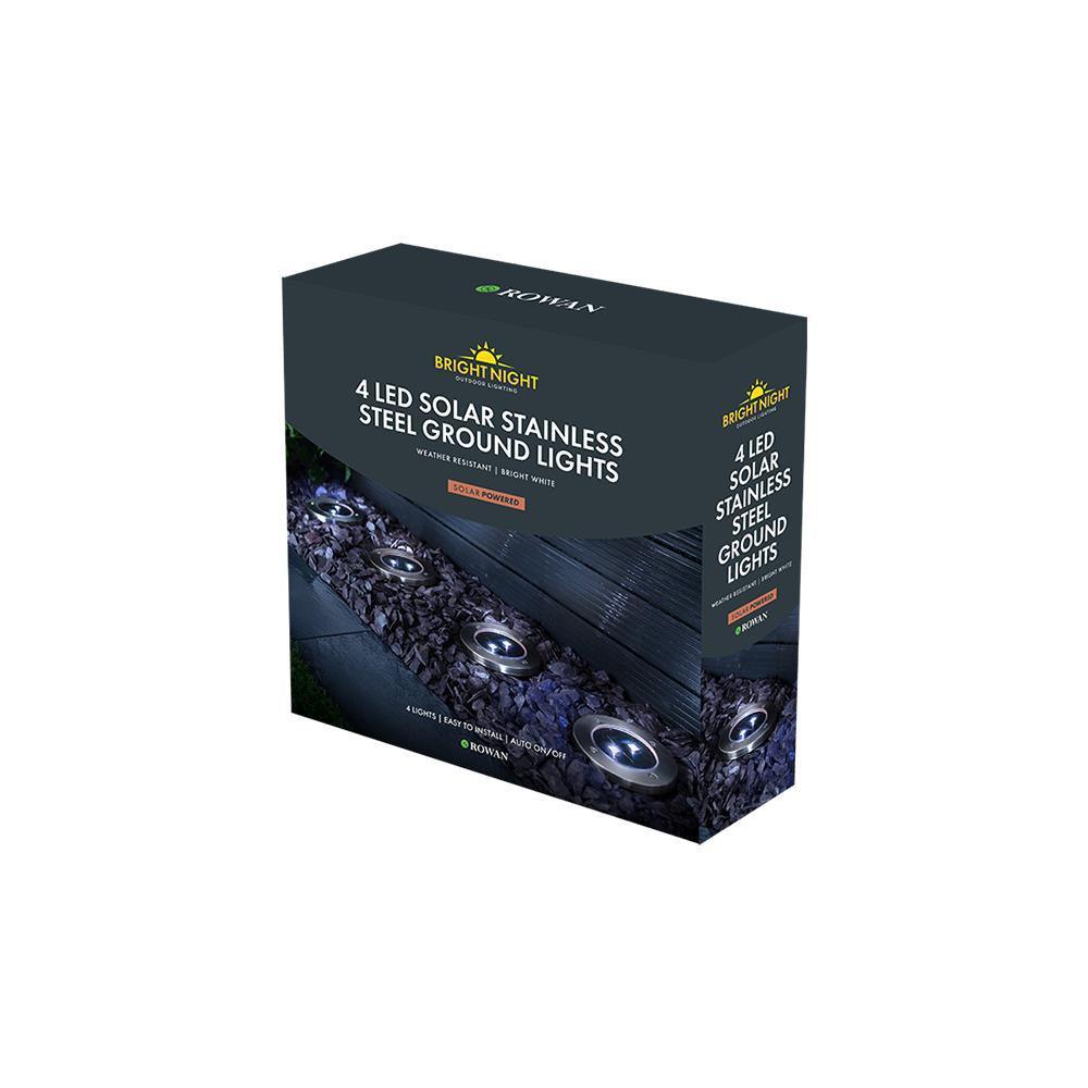 Rowan Bright Night LED Solar Stainless Steel Ground Lights | Pack of 4