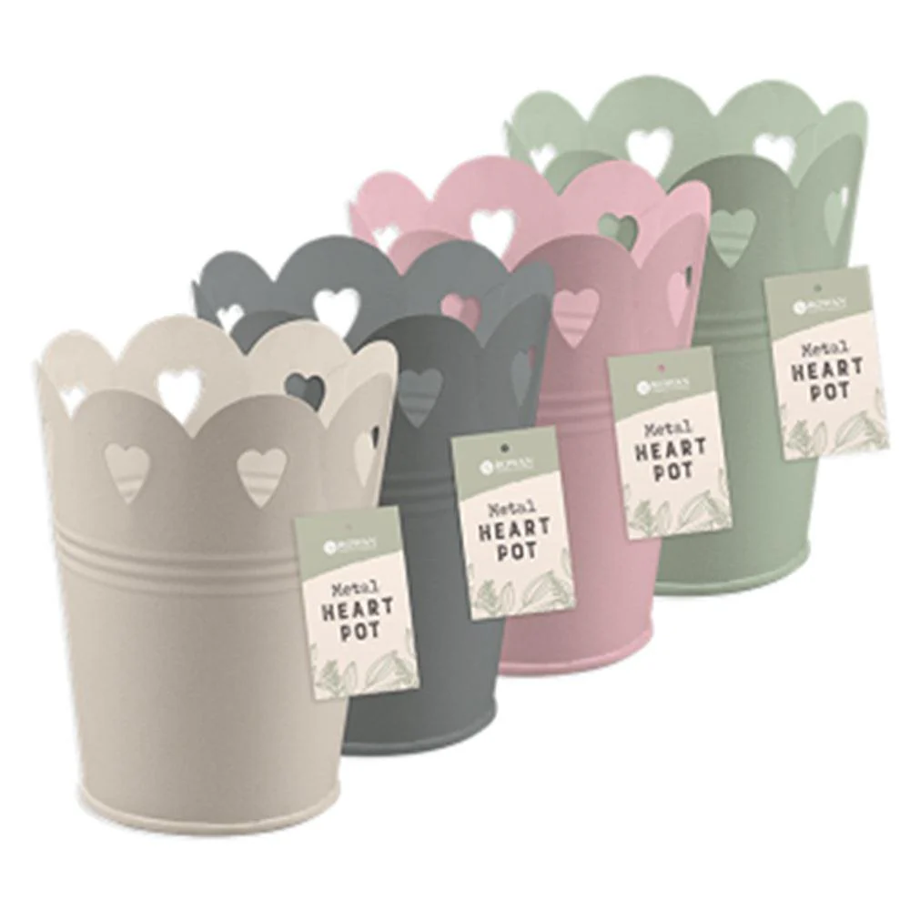 Rowan Metal Heart Cut-Out Pot with Scalloped Edge | Assorted Colour | 11.2cm
