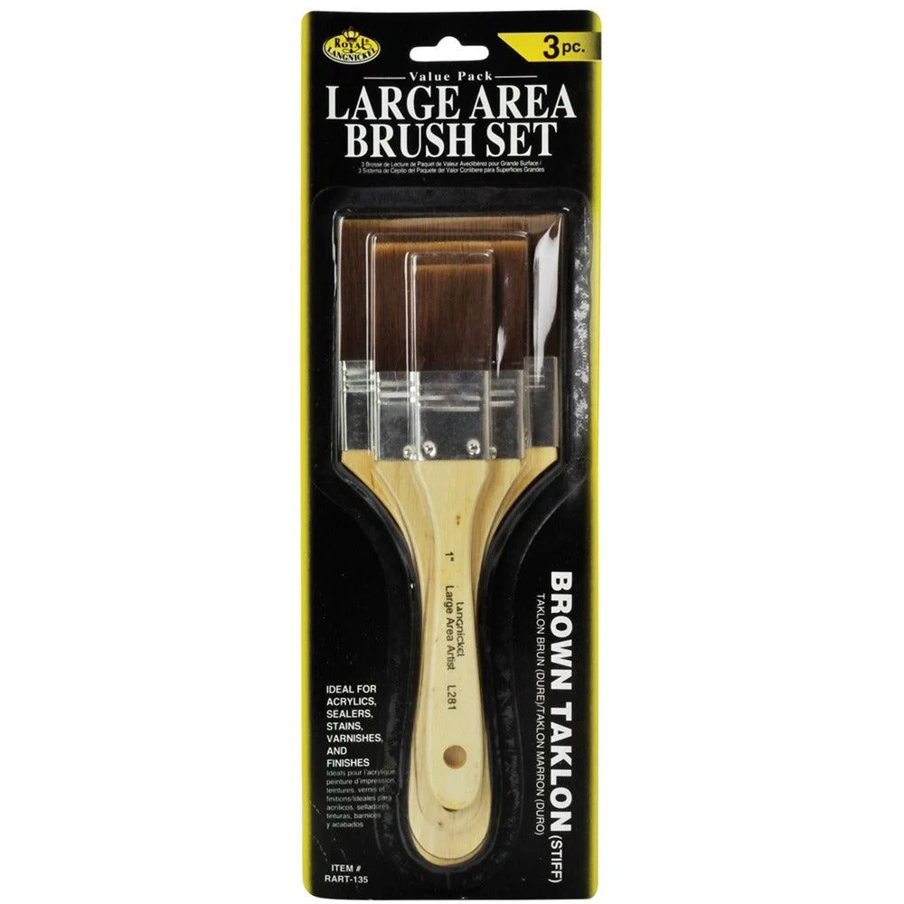 Royal & Langnickel Brown Taklon Large Brush Set | 3 Piece, Suitable for Various Media