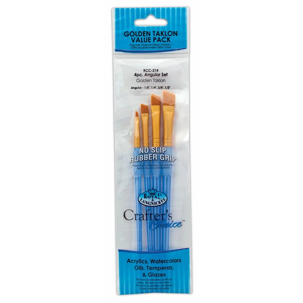 Royal & Langnickel Gold Taklon Angular Brush Set | Set of 4, 1/8"–1/2"
