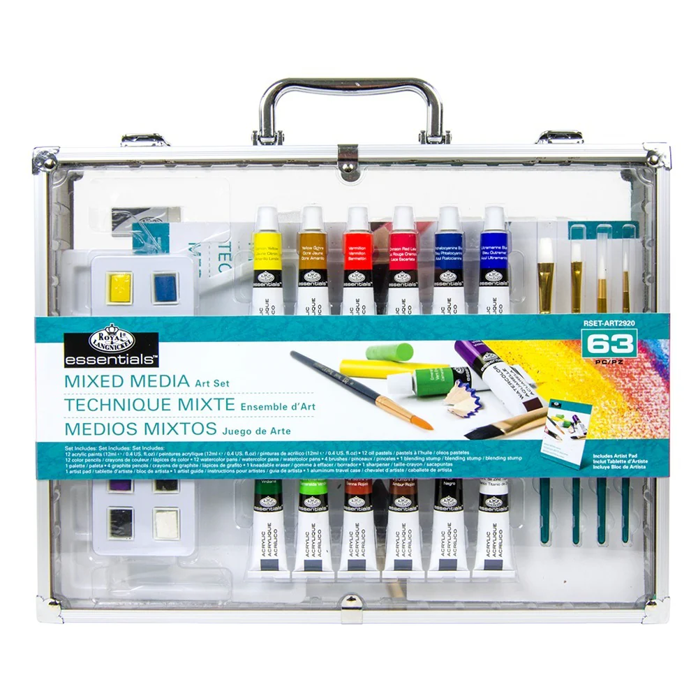 Royal & Langnickel Mixed Media Aluminium Box Art Set | 63 Pieces, Clear Top Case - Image 2