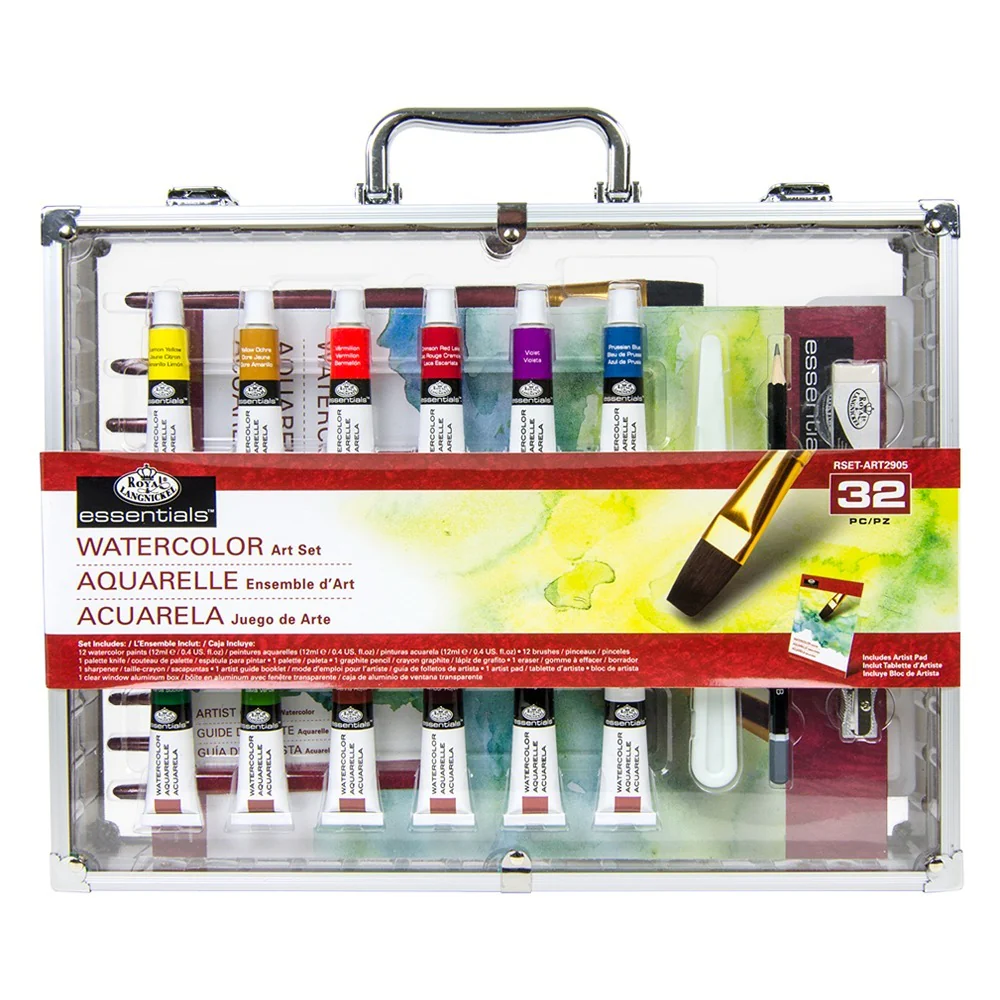 Royal & Langnickel Watercolour Aluminium Box Set | 32 Pieces, Carry Case, Palette - Image 2