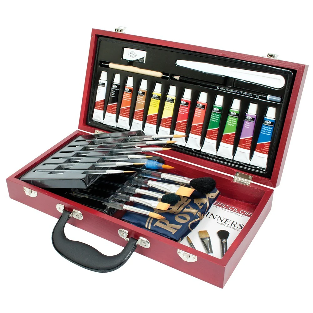 Royal & Langnickel Watercolour Wooden Box Set | Rounds, Flats, Filberts and Fan - Image 2