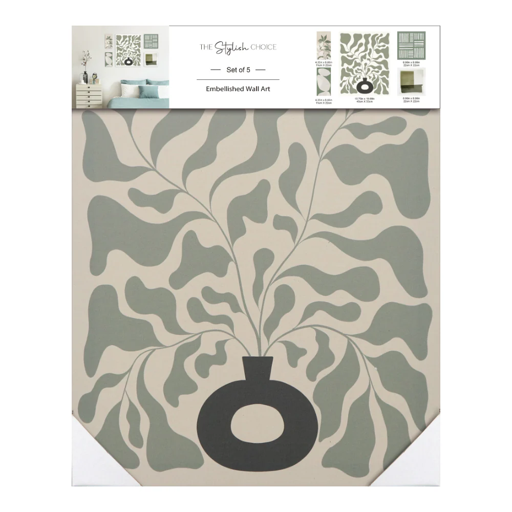 Sage Green Assorted Botanical Abstract Canvas Wall Art | Set of 5 - Image 2