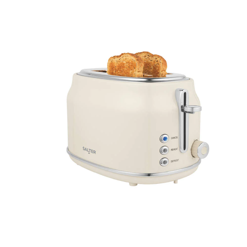 Salter Retro 2 Slice Toaster | Cream, Dual Controls, Reheat and Defrost