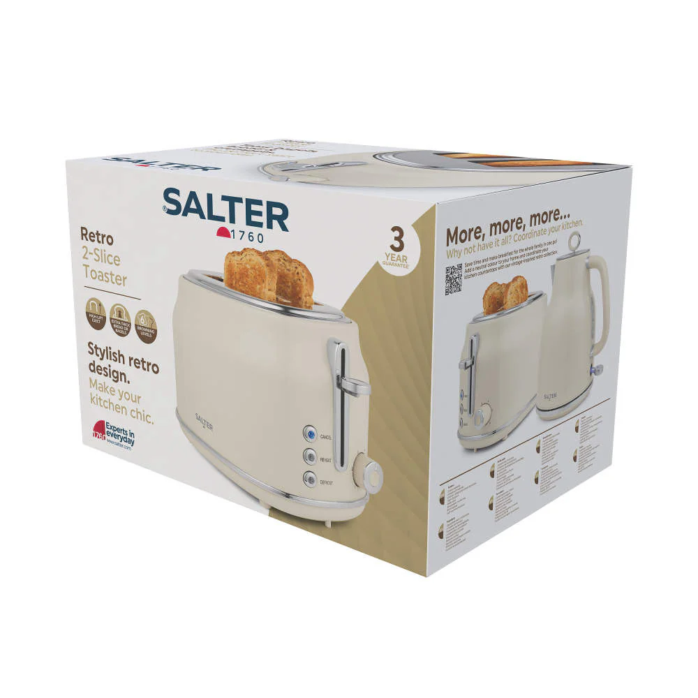 Salter Retro 2 Slice Toaster | Cream, Dual Controls, Reheat and Defrost - Image 6