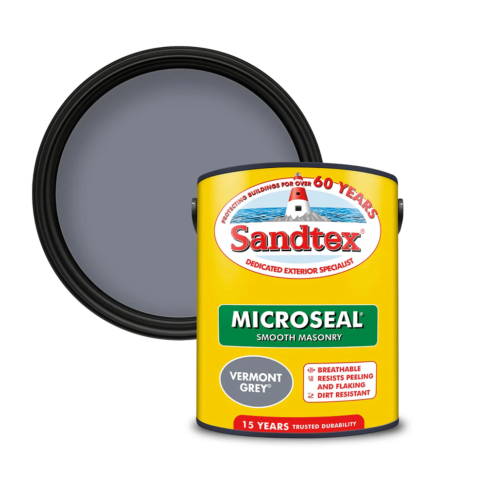 Sandtex Microseal Smooth Masonry Paint Vermont Grey | 5L, 15 Year Durability