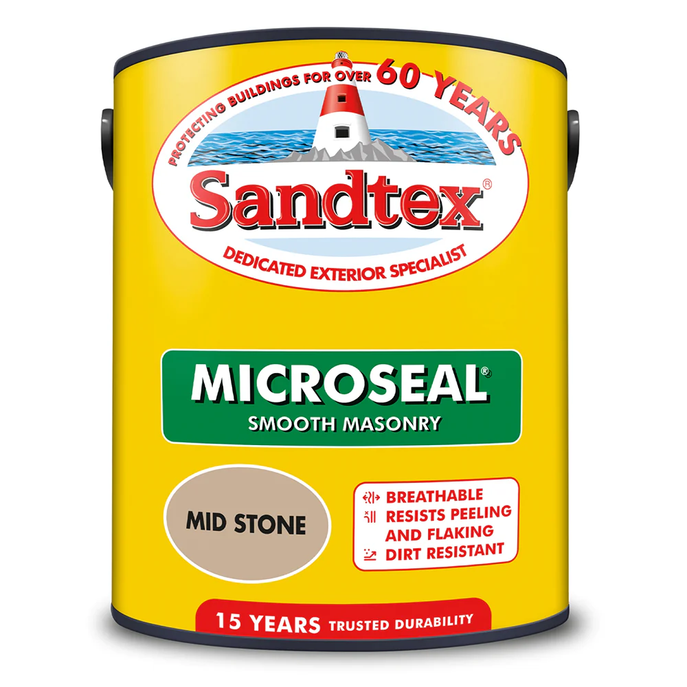 Sandtex Mid Stone Smooth Masonry Paint | 5L, Exterior, 15 Year Protection
